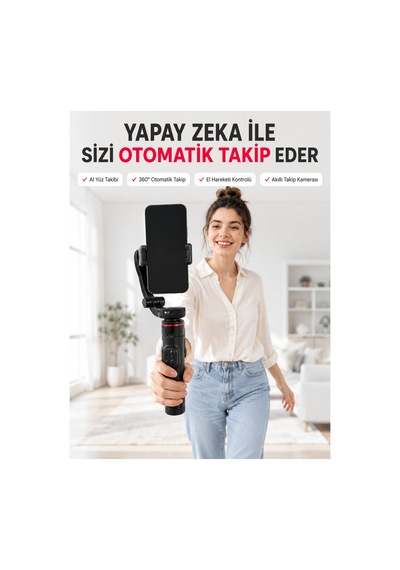 Aı Yüz Takip Özellikli Gimbal Selfie Stick 360 Dönebilen Telefon Tutucu Uzayabilir Bluetooth Kumand Renkli