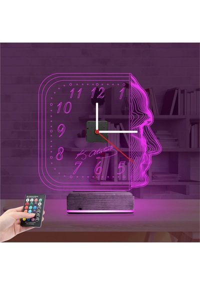 Luvivia Atatürk İmza Silüet Saatli 3d Lamba - Masa Gece Lambası Şeffaf