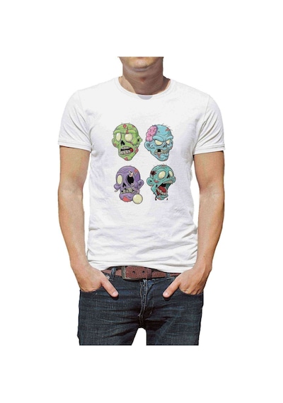 Zombie 4 Head Baskılı Beyaz Erkek Tshirt