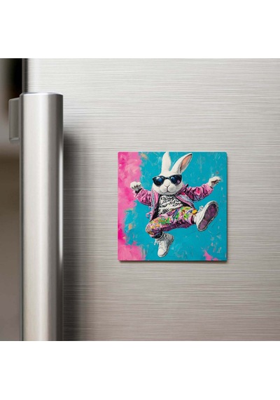 Rabbit - Tavşan - Güneş Gözlüklü Style - Buzdolap Magneti - 9x9 Cm