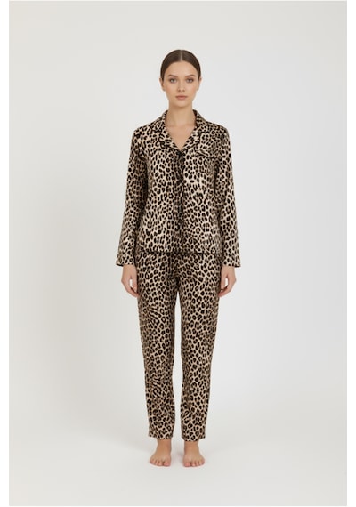 Luxury Viscose Leopar Desenli Kadın Uzun Kollu Pijama Takımı 42577 LEOPAR