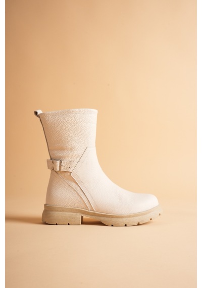 Analin Shoes Kadın Hakiki Deri Kemer Detaylı Günlük Bot Krem