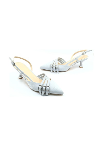 Feles Şeker Topuklu Üç Toka Detaylı Arkası Açık Stiletto Kadın Kısa Topuklu Ayakkabı GÜMÜŞ Feles Şeker Topuklu Üç Toka Detaylı Arkası Açık Stiletto Kadın Kısa Topuklu Ayakkabı GÜMÜŞ