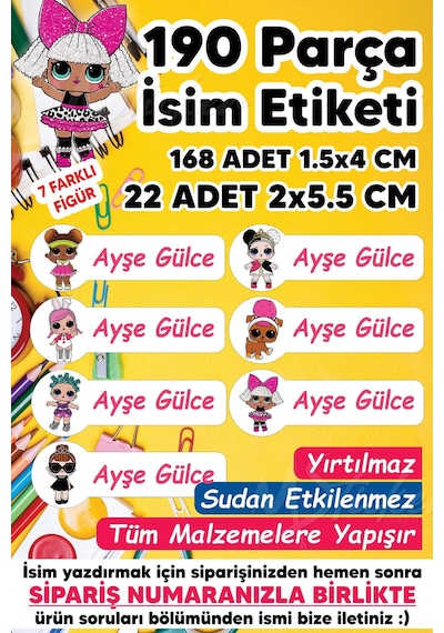 Okul Etiketi Kalem Defter Etiketi Lol Temalı Özel Isim Yazılabilen Etiket - 190 Adet