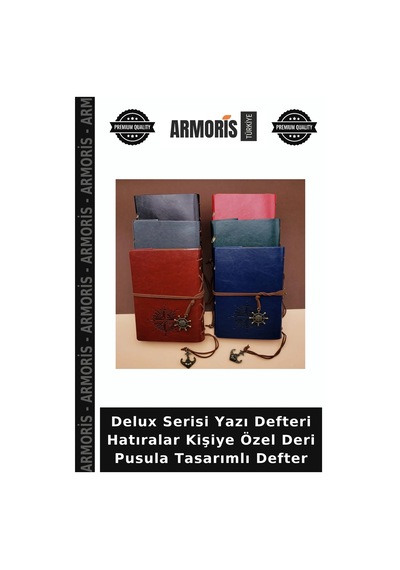 Delux Serisi Yazı Defteri Hatıralar Kişiye Özel Deri Pusula Tasarımlı Defter Çok Renkli