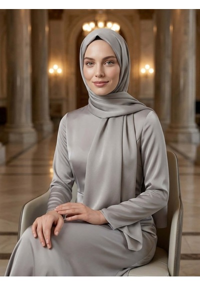 Camellia Scarfs Abiye Saten Janjan Şal Gümüş Göz Kamaştıran Zarafet