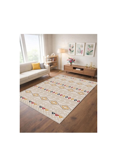 STY Home Krem Dijital Baskı Halı Kaymaz Tabanlı Yıkanabilir Halı Yolluk Salon Halısı132