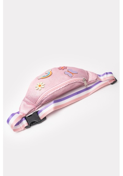 İcone Bag Kız Çocuk Kelebek, Çicek Detaylı Fermuarlı Bel Çantası, Çocuk Bel Çantası Pembe
