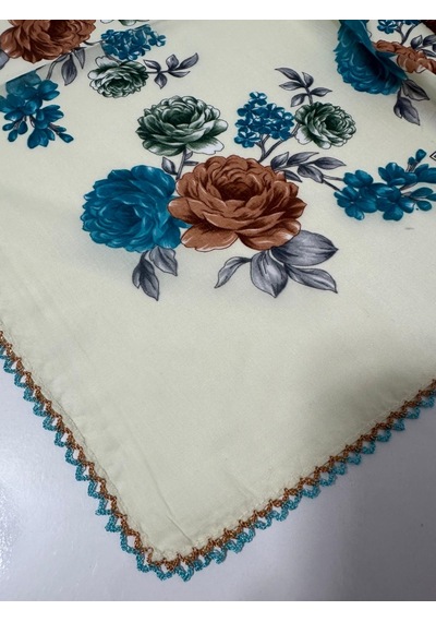 Eripek Oyalı Pamuk Yazma - 90 X 90 - 90 X 90 / Krem Krem