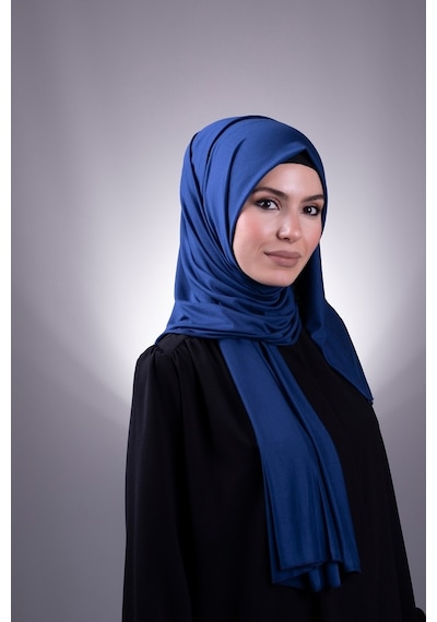 Hürrem Bone Indigo Düz Klasik Şal Viskon Kumaş Likralı Penye 202101_34 Indigo