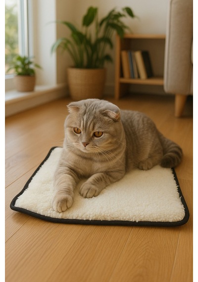 Yumuşak Dokulu Peluş Kedi Halısı 40x40 Cm Kulübe İçi Pofuduk Minder