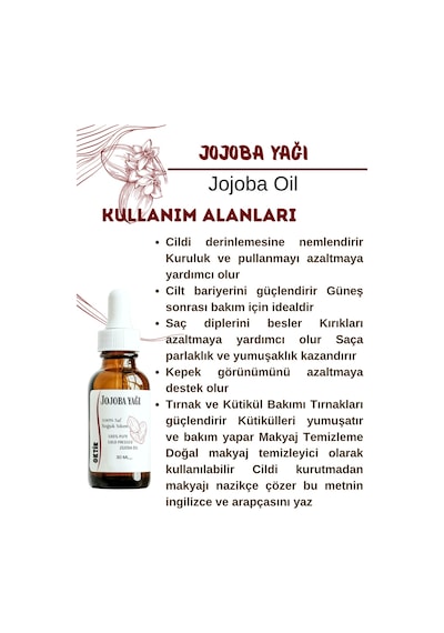 Jojoba Yağı 30 Ml Masaj- Yüz Yogası %100 Saf & Soğuk Sıkım Cilt Saç Tırnak Makyaj Temizleme