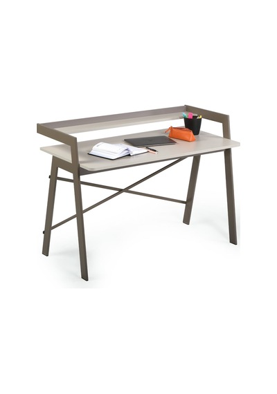 Ofisbazaar Home Desk 120x60 Cm Üst Raflı Metal Ayaklı Çalışma Masası Toprak