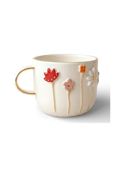Dearmoon House El Yapımı Seramik Mug, 24 Karat Gerçek Altın Bezemeli, Çiçek Desenli, Atlı Karınca Kutulu, Hediye Seti, Lüks Kupa, Acı Kahve