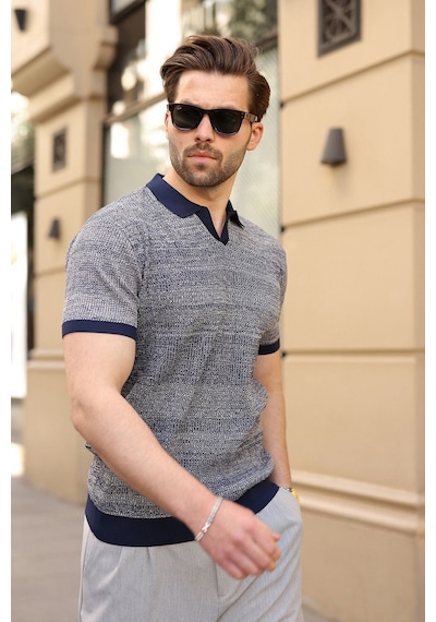 Madmext Lacivert Polo Yaka Regular Fit Erkek Triko Tişört E7496