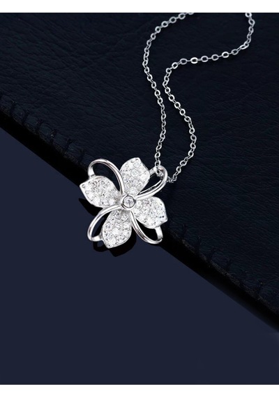Brezza Lusso Jewelry Gümüş Zirkon Taşlı Dört Yapraklı Yonca Kadın Kolye Bileklik Set