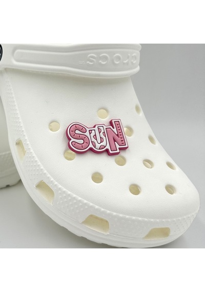 Crocs Terlik Süsü Ve Aksesuarı , Çanta Süsü Jibbitz 3d Sun 01 Yazılı Görsel Logo Aksesuar Pembe-beyaz