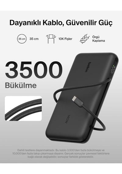Belkin Ultracharge Pro 25000 Mah Dijital Ekranlı, 1 X Usb-c Bağlantı Noktası + Entegre Kablo, 1 X Usb-a, 158 W Pd, Powerbank Siyah Belkin Ultracharge Pro 25000 Mah Dijital Ekranlı, 1 X Usb-c Bağlantı Noktası + Entegre Kablo, 1 X Usb-a, 158 W Pd, Powerbank Siyah