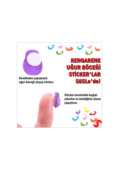 Uğur Böceği Ahşap Sticker, 1,5cm X 1,2cm X 15 Adet - Kırmızı