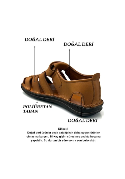 Sermoda %100 Hakiki Deri Burnu Kapalı Erkek Sandalet Taba