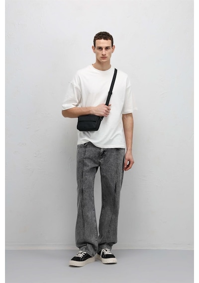 Vamos Dikiş Detaylı Relaxed Fit Jean Gri