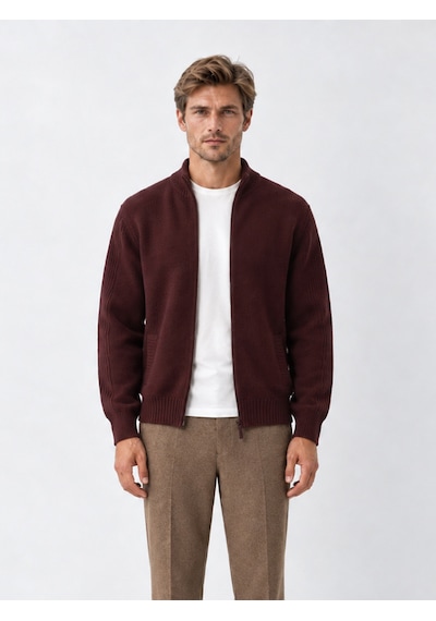 Xint Bordo Regular Fit Dik Yaka Yünlü Hırka 801733