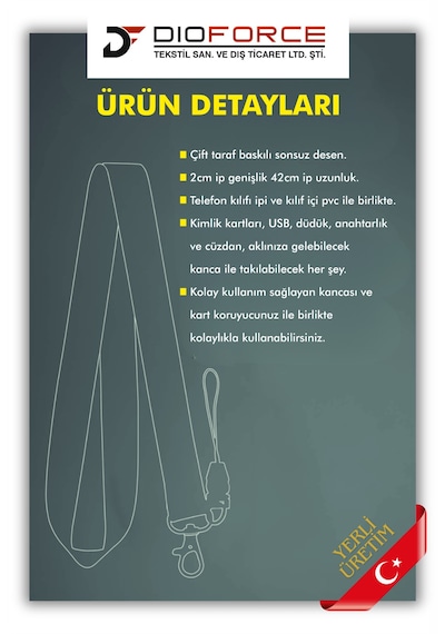 Dioforce Türkiye Bayrağı Desenli Boyun Askı İpi ve Aparatlı Telefon Askısı