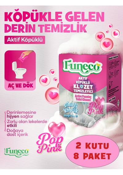 Pop Pınk Klozet Tuvalet Wc Temizleyici, Avantajlı Set, 2 Kutu, 8 Paket Aktif Köpüklü, Ekolojik