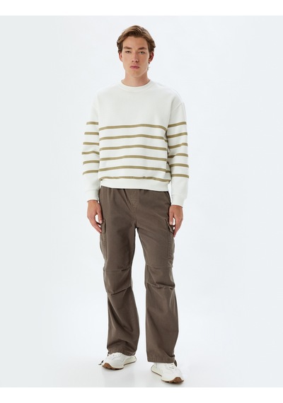 Koton Oversize Sweatshirt Bisiklet Yaka Çizgili Pamuk Karışımlı Bej Çizgili 5wam70105mk Ekru Koton Oversize Sweatshirt Bisiklet Yaka Çizgili Pamuk Karışımlı Bej Çizgili 5wam70105mk Ekru
