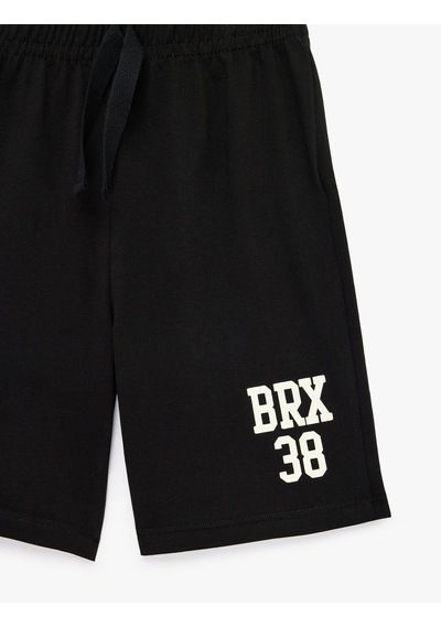 Koton Beli Bağcıklı Baskılı Pamuklu Şort Siyah 6skb40126tk
