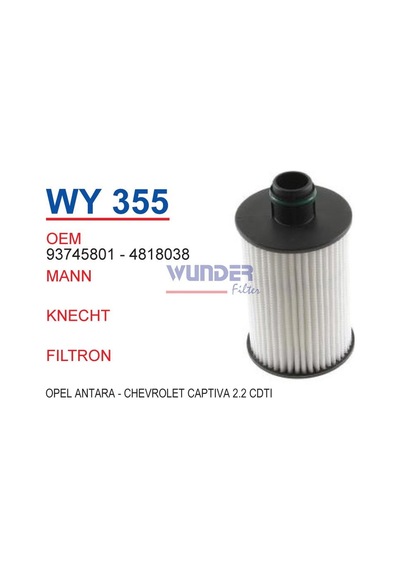 WUNDER WY355 YAĞ FİLTRESİ - CHRSYLER 300 C - GRAND CHEROKEE 3,0 C
