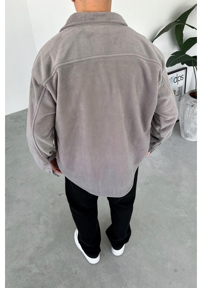 Gri G Nakışlı Oversize Polar Gömlek Gri