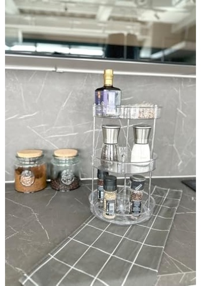 Elpida Üç Katlı Döner Raf Banyo Mutfak Makyaj Düzenleyici - Şeffaf M-e64-16-3k 50 x 22