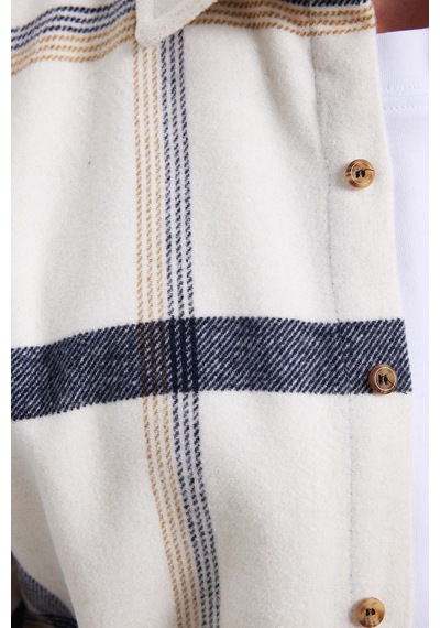 Tudors Erkek Slim Fit Dar Kesim Kareli Kışlık Oduncu Gömlek-42376 Ekru