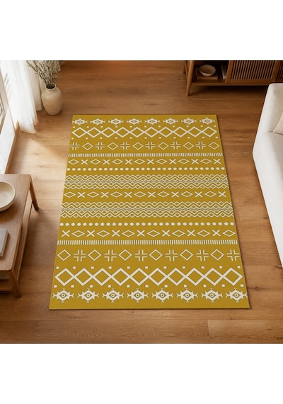 Kartela Halı Nera Halı Kaymaz Taban Makinede Yıkanabilir Halı Hardal Sarısı - 60 X 90 Cm