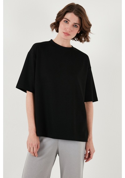 Lela Streç Oversize Fit Bisiklet Yaka Bayan T Shirt 5865911 Siyah