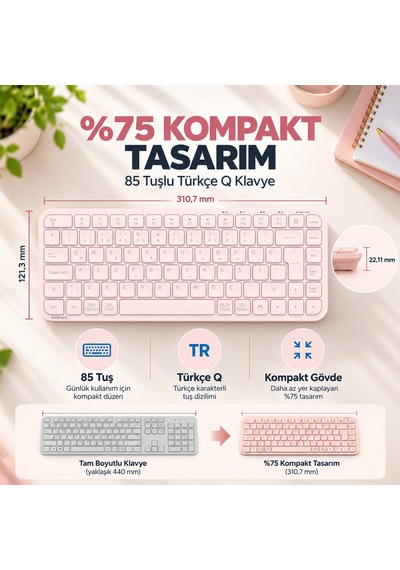 Philips SPT6338BT Bluetooth ve 2.4GHz Kablosuz Türkçe Q 85 Tuşlu Klavye Mouse Seti