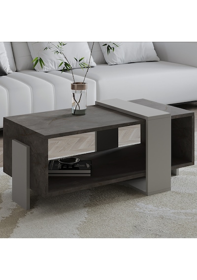 Meleni Orta Sehpa 90 Cm Modern Tasarım Raflı Gordion Mermer/gri Meleni Orta Sehpa 90 Cm Modern Tasarım Raflı Gordion Mermer/gri