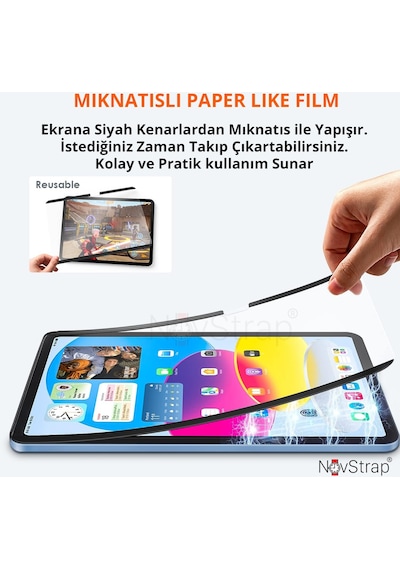 Novstrap Samsung Galaxy Tab S9 Fe Plus Sm-x610 İle Uyumlu Mıknatıslı Paper Like Ekran Koruyucu