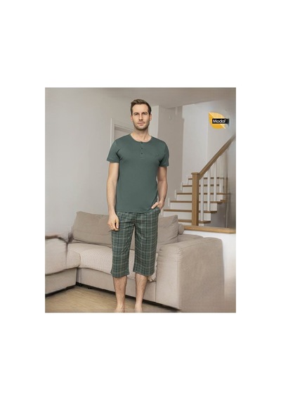 Aydoğan Erkek Modal Patlı Kısa Kollu Pijama Takımı Yeşil