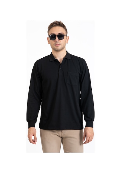 Erkek Orta Yaş ve Üzeri Polo Yaka Cepli Uzun Kollu Mevsimlik Sweatshirt 1103-Siyah-Siyah
