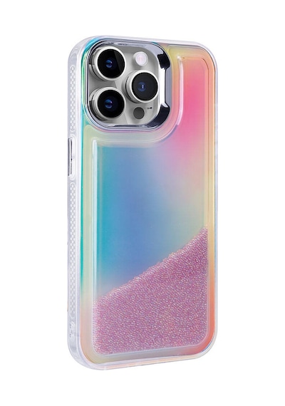 Apple Uyumlu iPhone 14 Pro Max Kılıf Airbagli Renkli Arka Yüzey Boncuk Tasarımlı Tchs Kumul Kapak - Pembe Pembe