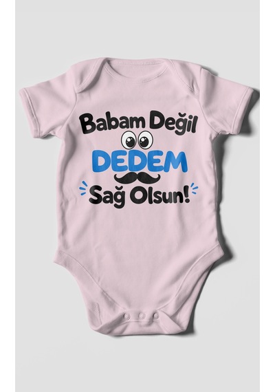 Morivokids Babam Değil, Dedem Sağolsun. Kısa Kollu Bebek Body %100 Pamuk Bebe Pembe