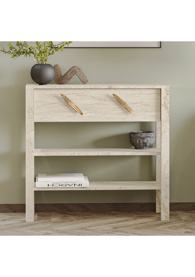 İnarch Dizayn Henric 90 Cm Tek Kapaklı Modern Dresuar Raflı Konsol & Antre Dolabı Bej