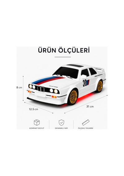 Uzaktan Kumandalı Bmw E30 Rc Drift Arabası 1:16 Ölçek 4x4 Şarjlı Işıklı Model Araba 30+ Km/h Beyaz
