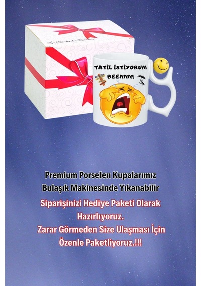 Tatil İstiyorum Ağlayan Emoji Baskılı Smile Emoji Toplu Kupa Bardak Çay Kahve Fincanı Beyaz