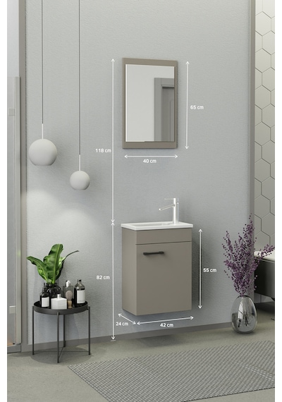 Biani Fix Arya Mini 42 Cm Banyo Dolabı,Seramik Lavabolu, Aynalı,Lavabo Dahil,Mdf,Latte Biani Fix Arya Mini 42 Cm Banyo Dolabı,Seramik Lavabolu, Aynalı,Lavabo Dahil,Mdf,Latte