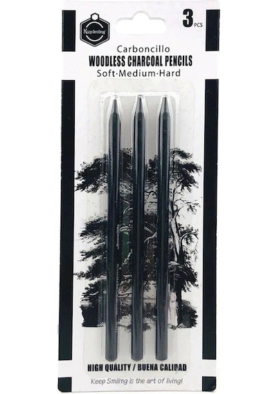 Odunsuz Kömür Kalemi. 3 Lü Set. Çizim Kalemi. Füzen. Eskiz Kalemi