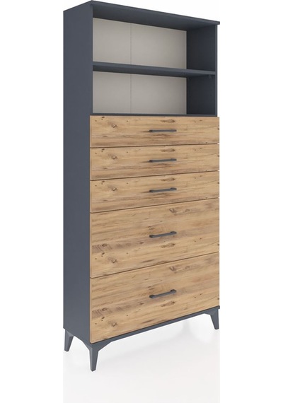 Arges Dolap 2 Raflı 5 Çekmeceli 88x30x182 Antrasit-çam Antrasit