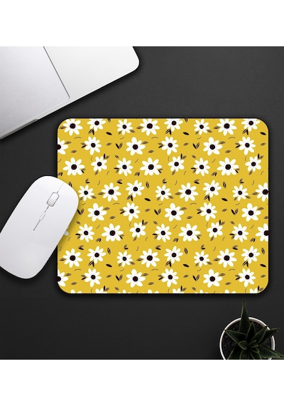 Sarı Renk Papatya Tasarım Baskılı Mouse Pad 23x19cm Fare Altlığı Kaydırmaz Taban